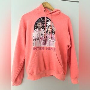 Messi neon coral hoodie size S. brand: Pacific & Co.
Super comfy with fleece.